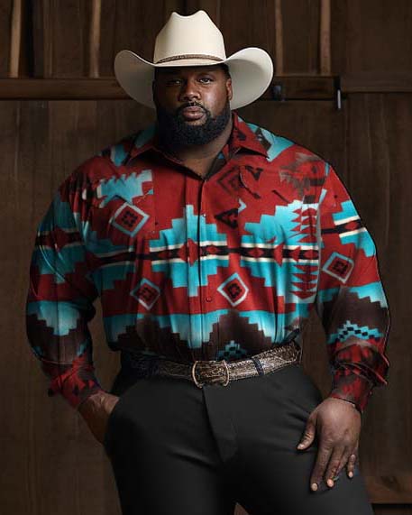 Big & Tall Western T-Shirt Pants Set for big men view 2