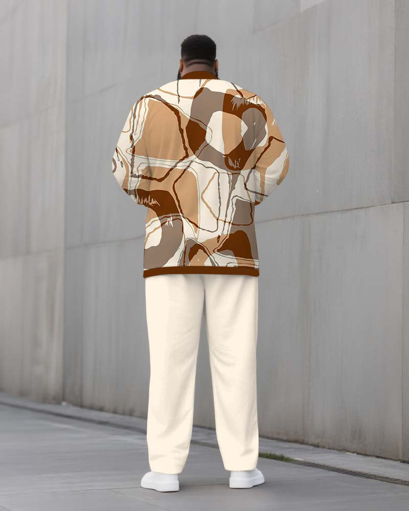 Big & Tall Brown Geometric Graphic Two-piece Set for big men view 4