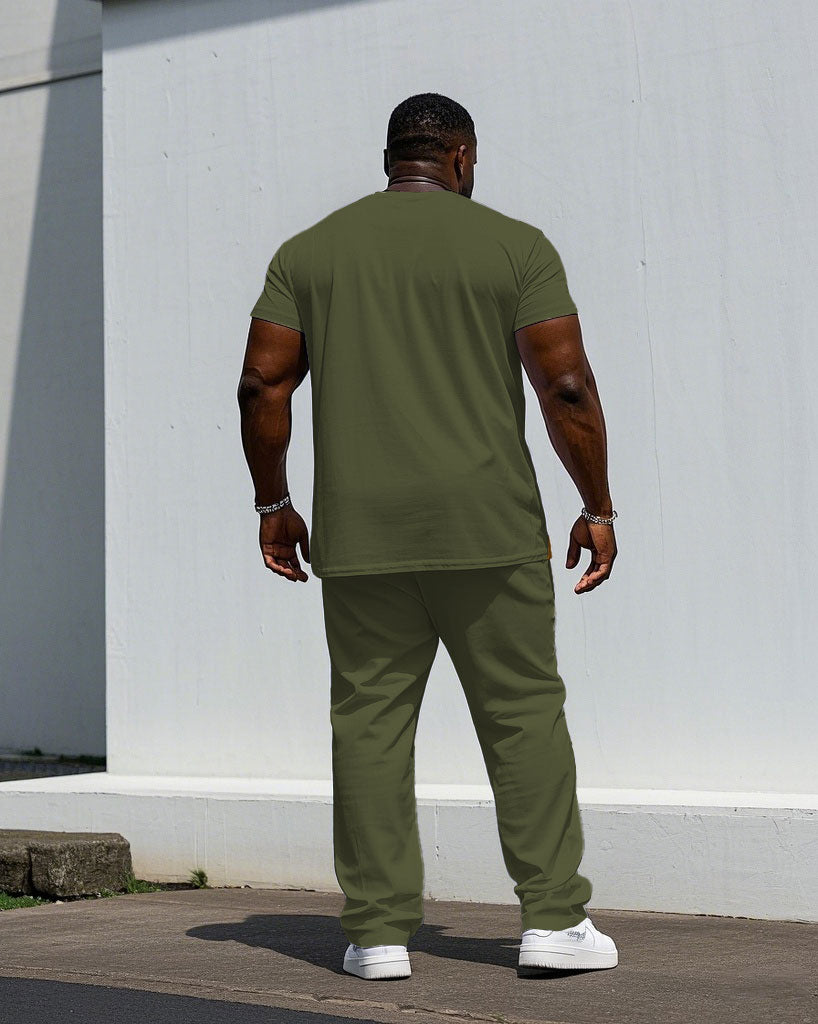 Big & Tall White Blue Colorblock T-Shirt Pants Set for big men view 8