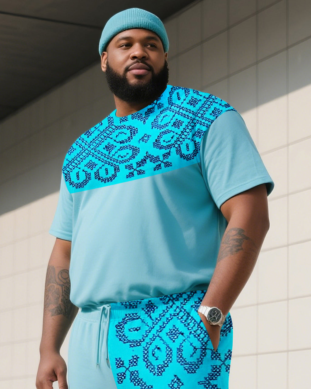 Big & Tall Patchwork Two-piece Set for big men view 2