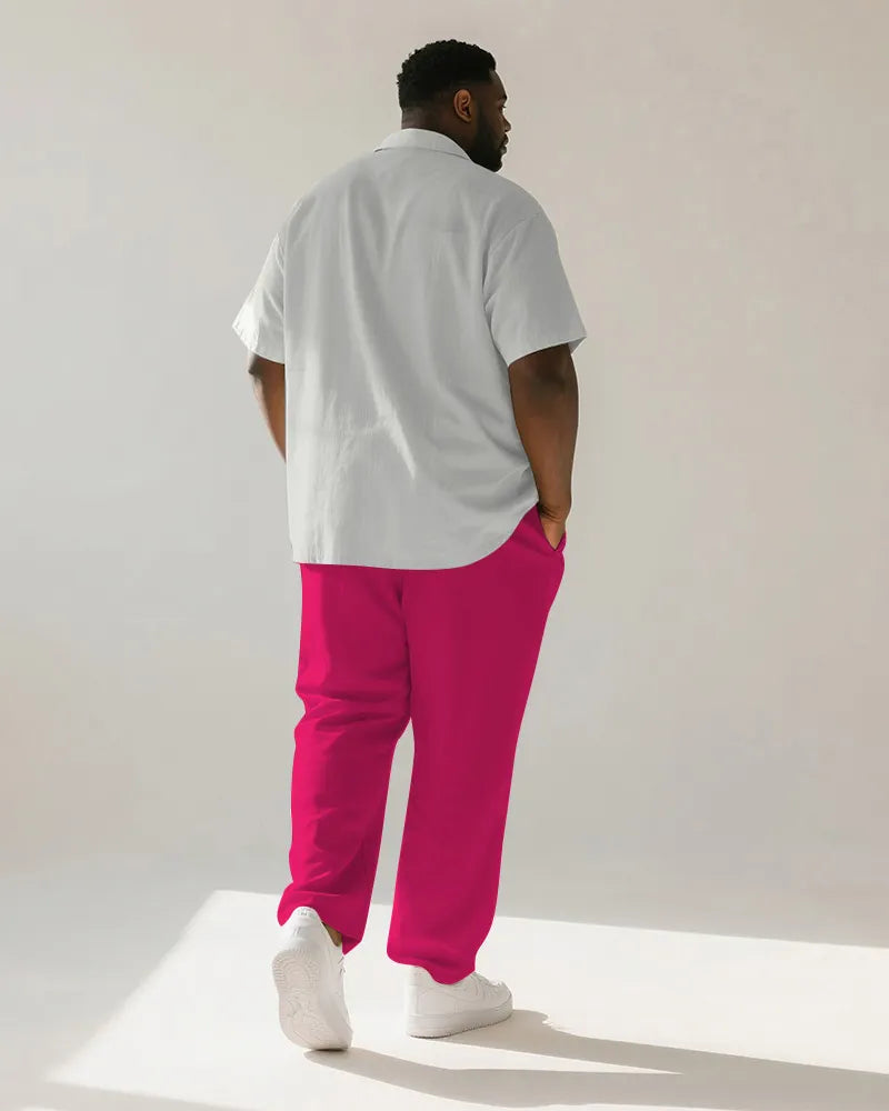 Big & Tall Pink Hawaiian Gradient T-Shirt Pants Set for big men view 4