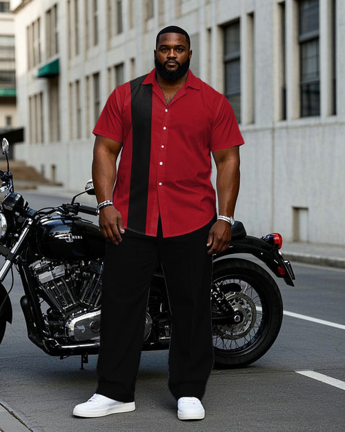 Big & Tall Black Red T-Shirt Pants Set for big men view 1