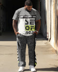 Big & Tall Plaid Streetwear Two-piece Set for big men view 1