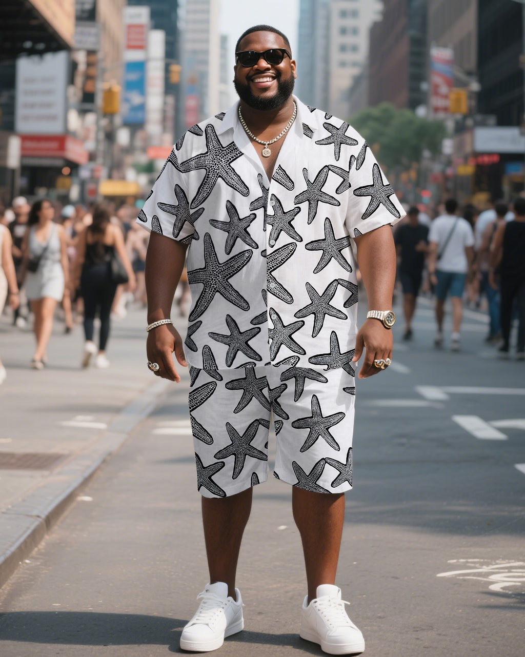 Big & Tall Hawaiian Graphic T-Shirt Shorts Set for big men view 1