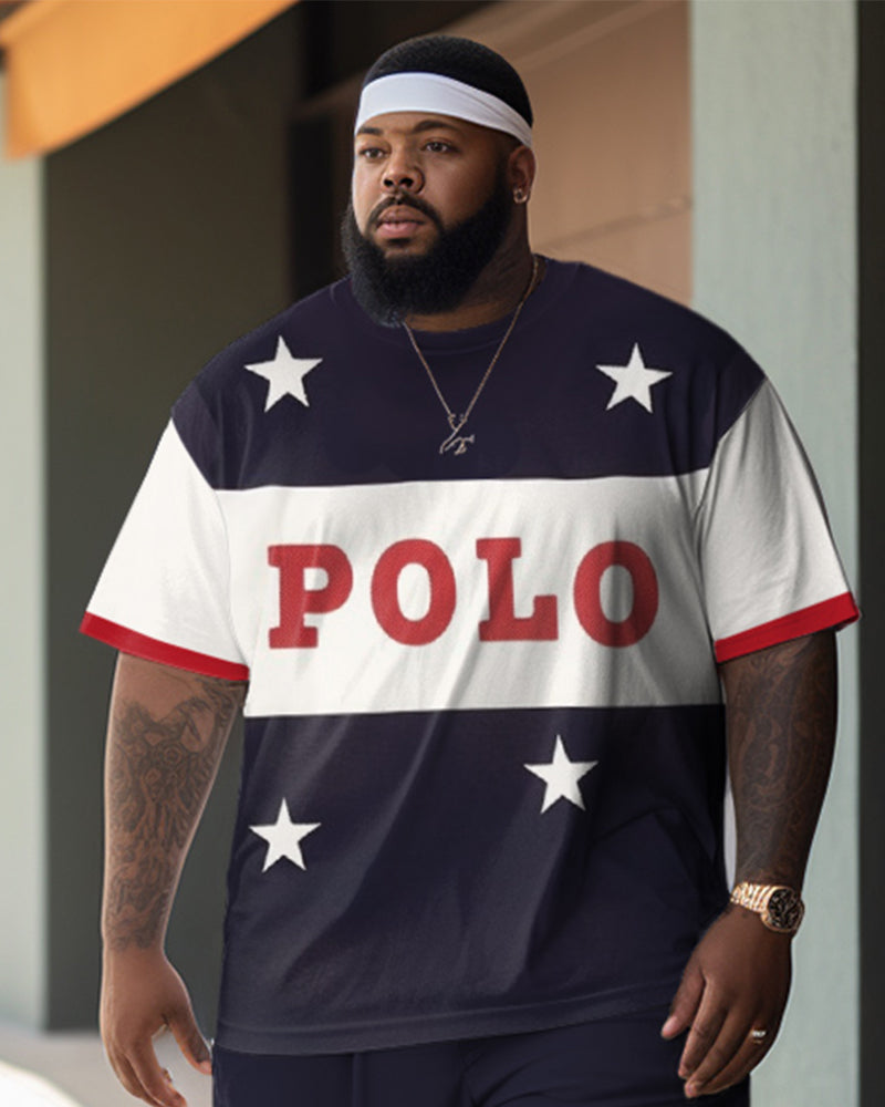 Big & Tall Colorblock Graphic Patchwork Two-piece Set for big men view 2