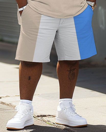 Big & Tall Colorblock Streetwear T-Shirt Shorts Set for big men view 4