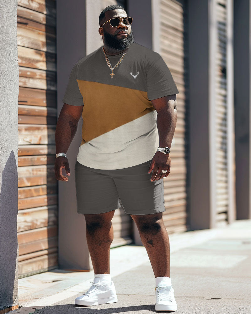 Big & Tall Gray Colorblock T-Shirt Shorts Set for big men view 2
