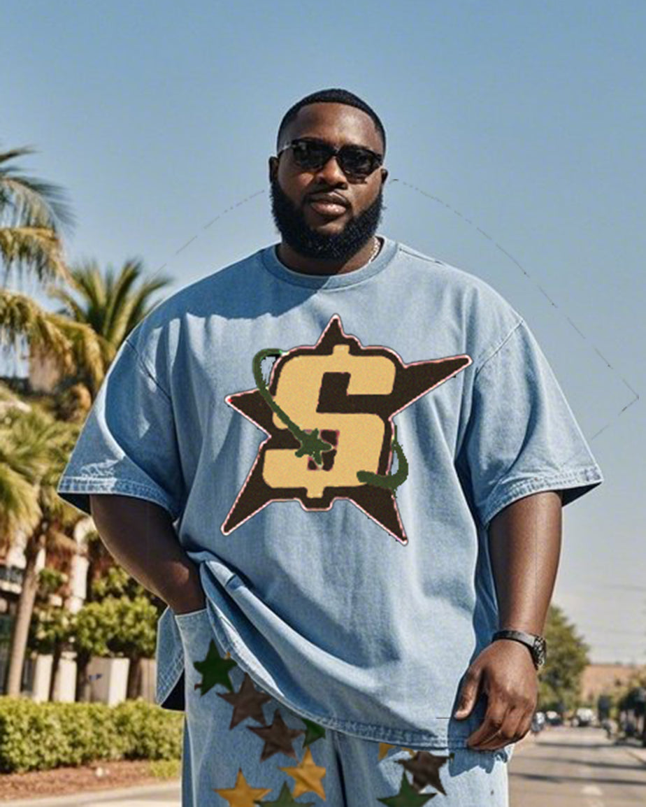 Big & Tall Denim Streetwear T-Shirt Pants Set for big men view 2