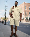 Big & Tall Plaid Graphic Polo Shorts Set for big men view 1