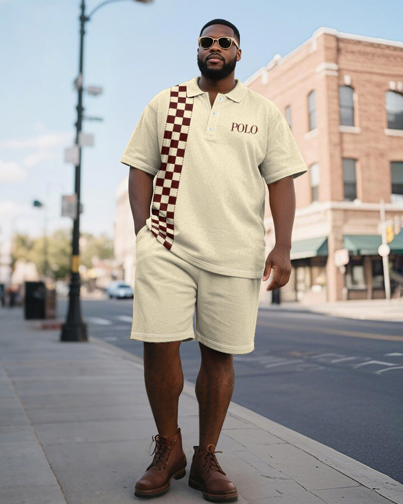 Big & Tall Plaid Graphic Polo Shorts Set for big men view 1