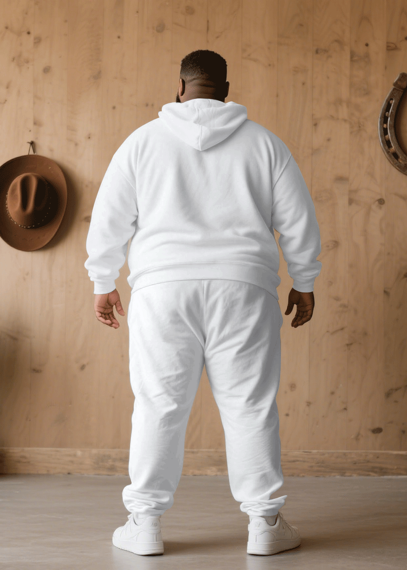 Big & Tall White Gray Patchwork Hoodie Sweatpants Set for big men view 4
