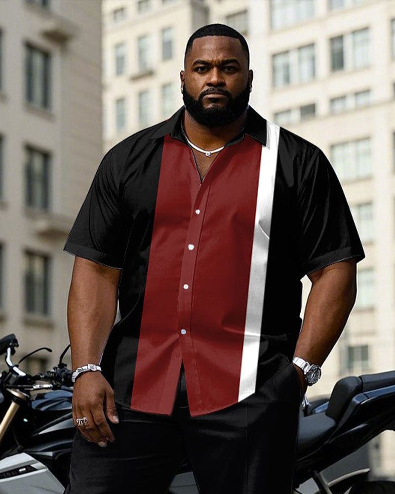 Big & Tall Black White Colorblock T-Shirt Pants Set for big men view 2
