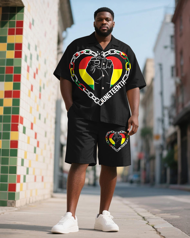 Big & Tall Juneteenth Graphic T-Shirt Shorts Set for big men view 1