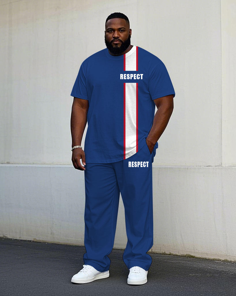 Big & Tall White Blue Colorblock T-Shirt Pants Set for big men view 1