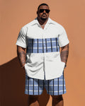 Big & Tall Plaid Patchwork T-Shirt Shorts Set for big men view 1