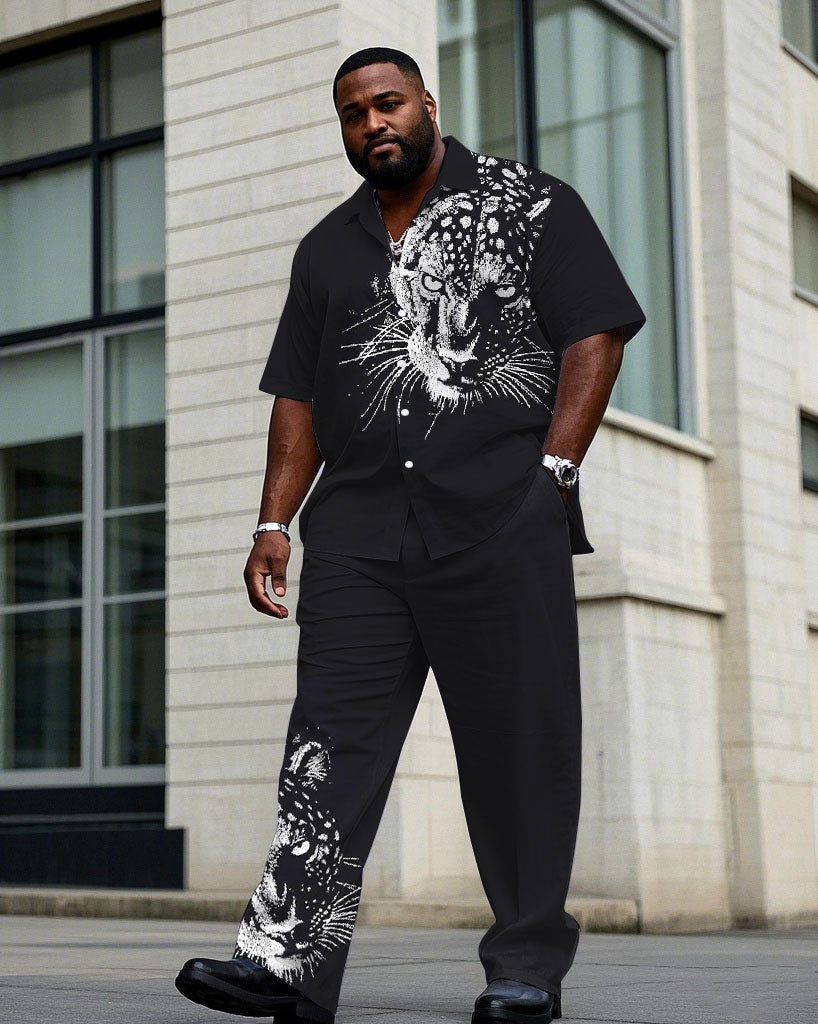 Big & Tall Black Purple Graphic T-Shirt Pants Set for big men view 1