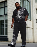 Big & Tall Black Purple Graphic T-Shirt Pants Set for big men view 1