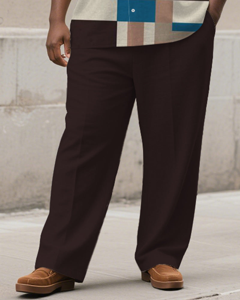 Big & Tall Brown Striped T-Shirt Pants Set for big men view 3