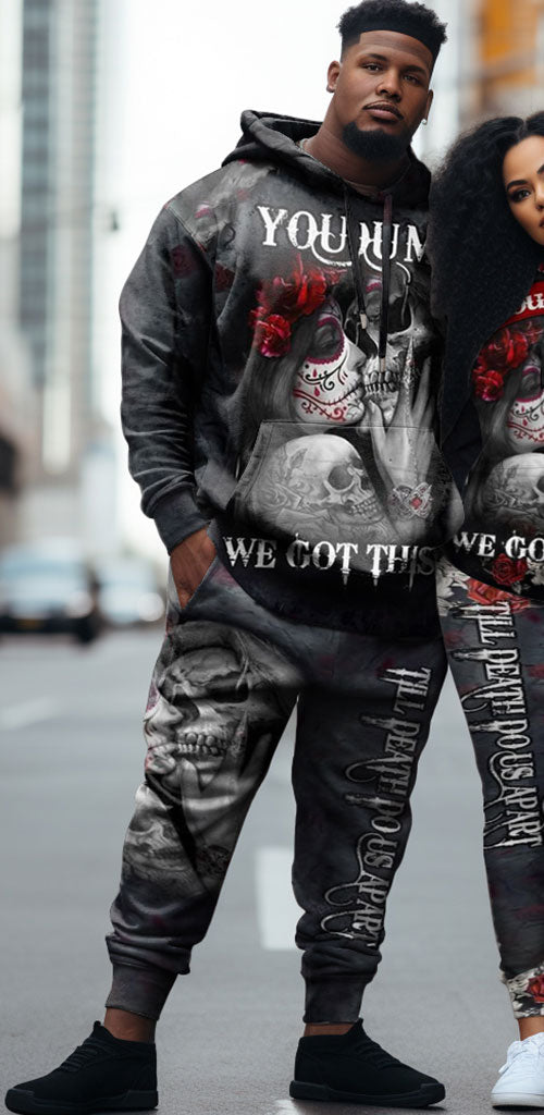 Big & Tall Skull Hoodie Sweatpants Set for big men view 7