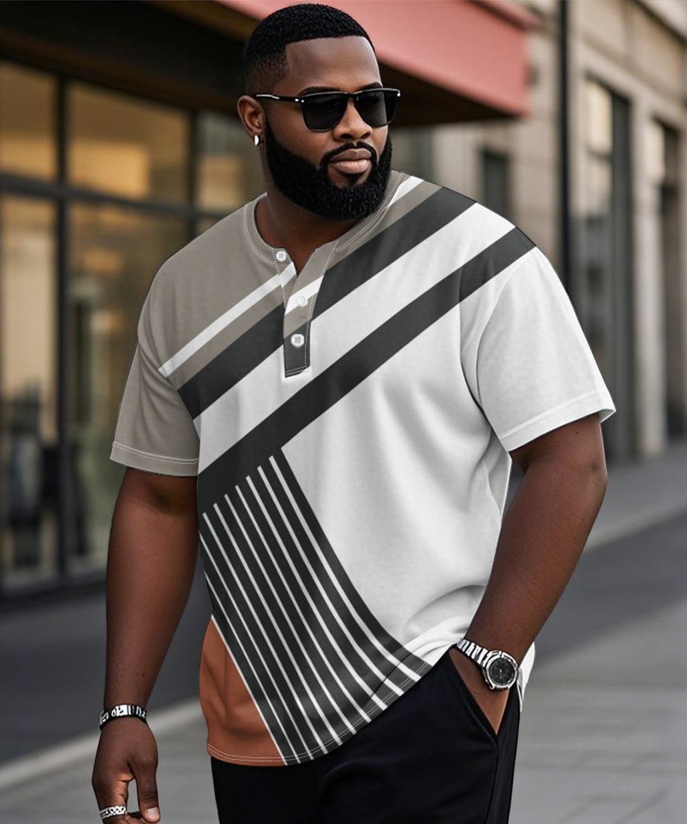 Big & Tall Gray Striped Patchwork T-Shirt for big men view 1
