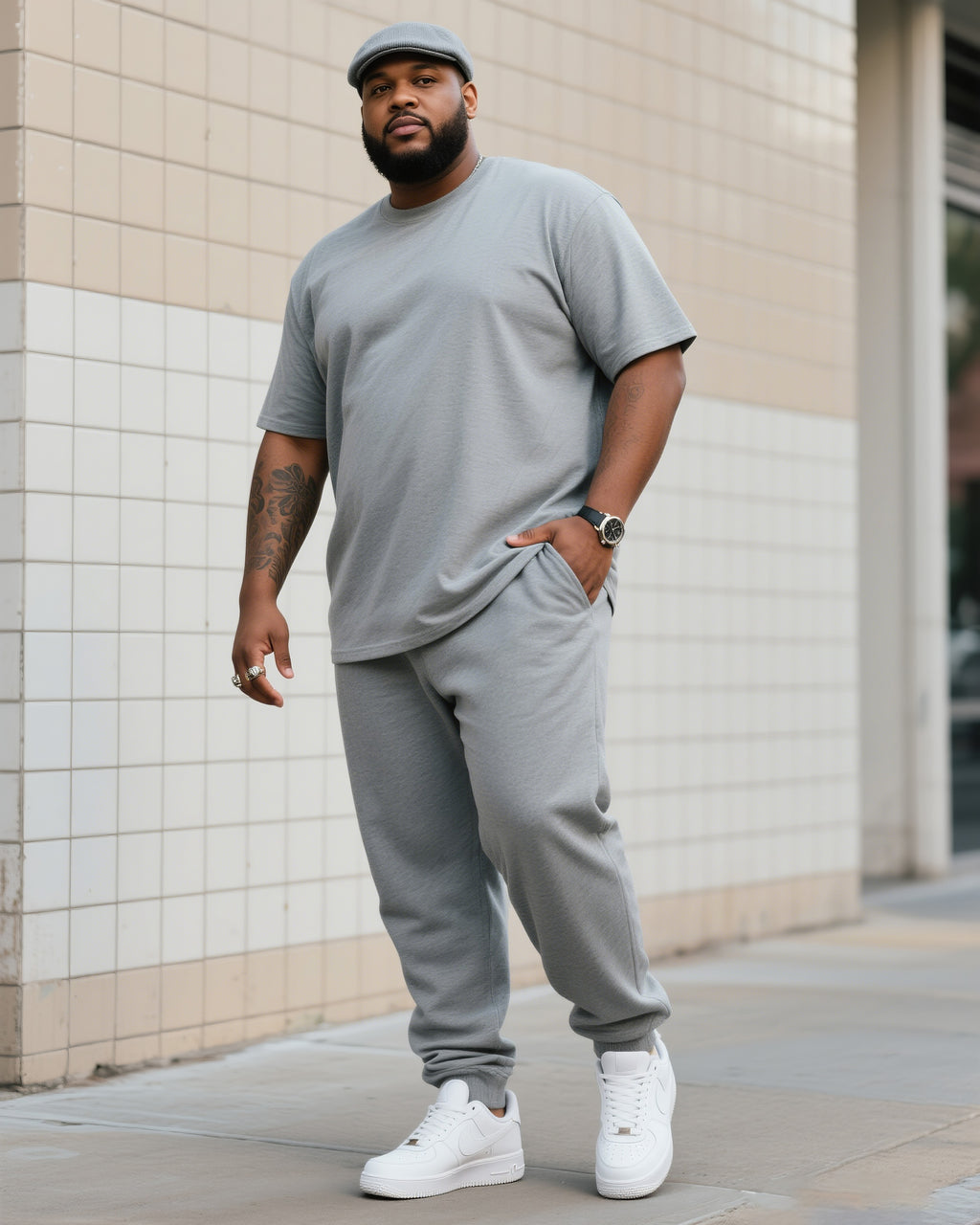 Big & Tall Solid Color T-Shirt Pants Set for big men view 8