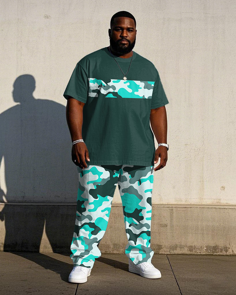 Big & Tall Green Camouflage T-Shirt Pants Set for big men view 1