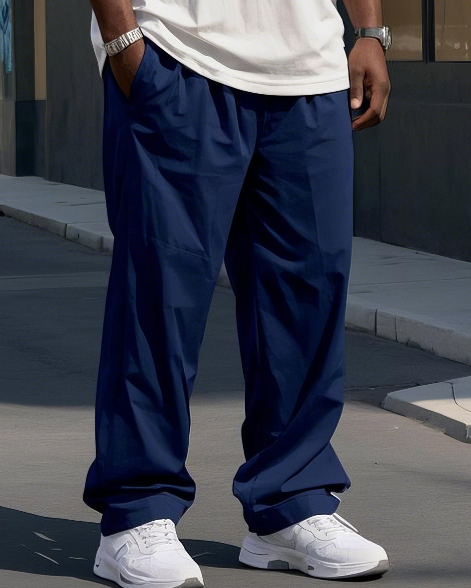 Big & Tall Black Blue Striped T-Shirt Pants Set for big men view 3
