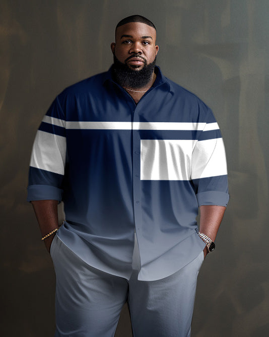 Big & Tall Gradient Geometric Striped Shirt Pants Set for big men view 2