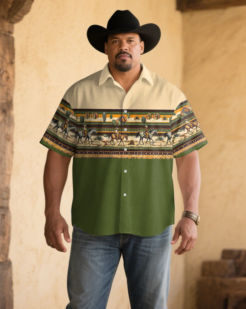 Big & Tall Green Western Graphic Short Sleeve Shirt for big men view 1
