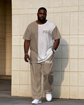 Big & Tall White Khaki Colorblock T-Shirt Pants Set for big men view 1