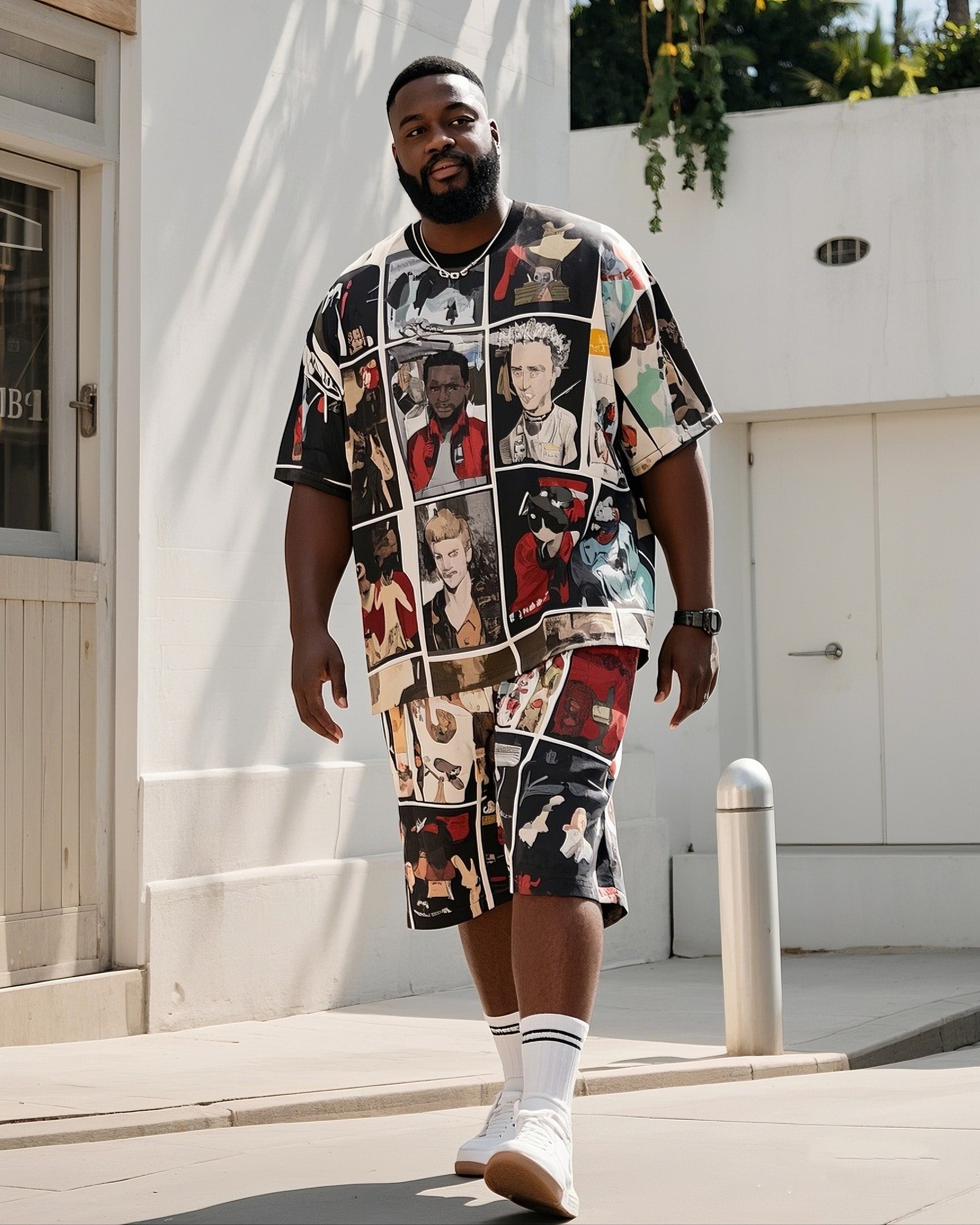 Big & Tall Geometric Graphic T-Shirt Shorts Set for big men view 1