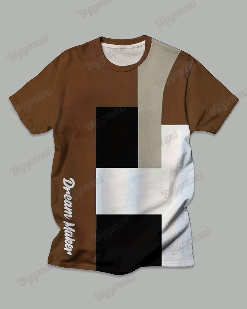 Big & Tall Brown Colorblock T-Shirt Pants Set for big men view 2