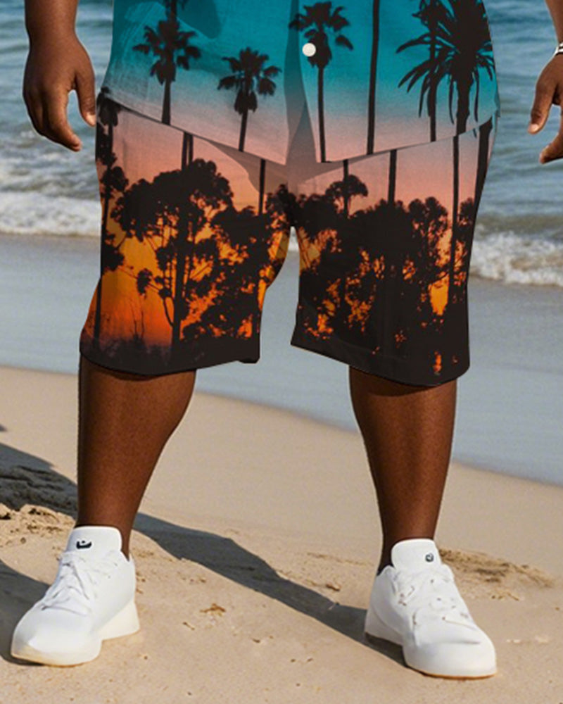 Big & Tall Blue Hawaiian Gradient T-Shirt Shorts Set for big men view 3