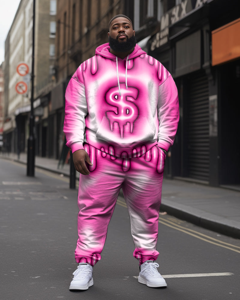 Big & Tall Pink Graphic Hoodie Sweatpants Set for big men view 1