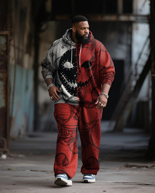 Big & Tall Black Red Graphic Hoodie Sweatpants Set for big men view 1