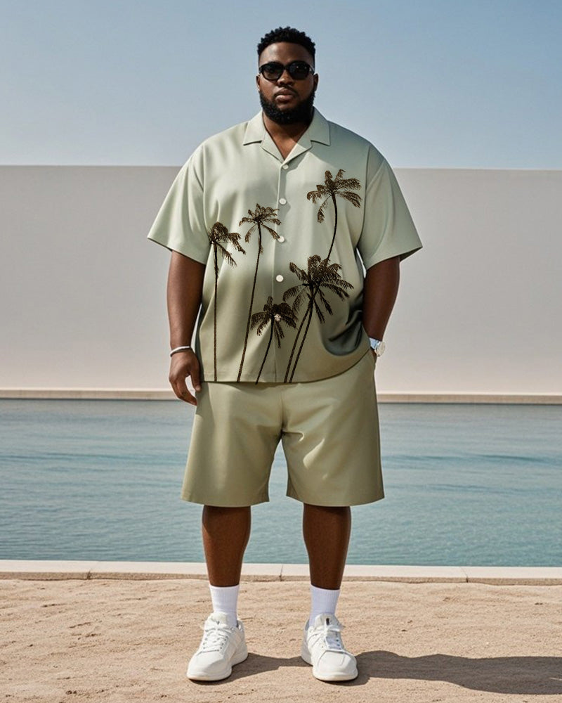 Big & Tall Green Hawaiian Gradient T-Shirt Shorts Set for big men view 1