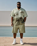 Big & Tall Green Hawaiian Gradient T-Shirt Shorts Set for big men view 1