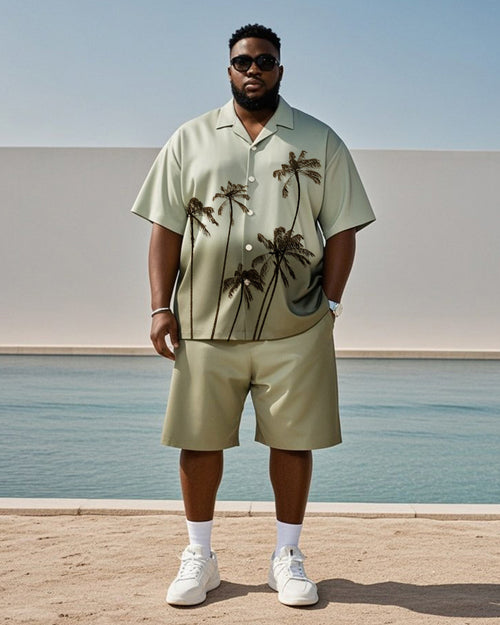 Big & Tall Green Hawaiian Gradient T-Shirt Shorts Set for big men view 1