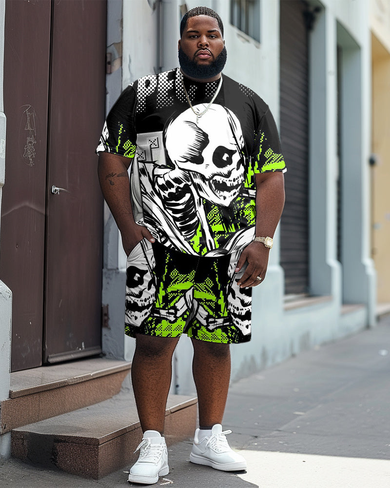 Big & Tall Graphic Skull T-Shirt Shorts Set for big men view 1