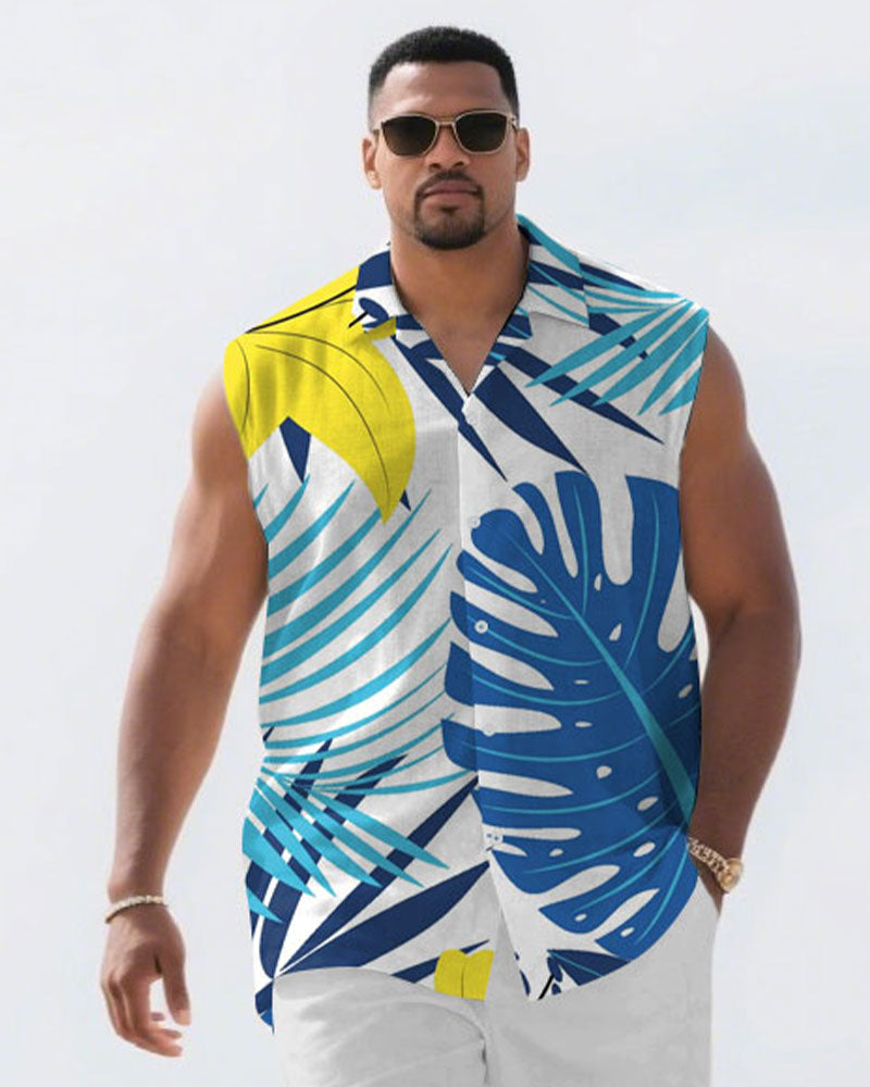Big & Tall White Hawaiian T-Shirt Shorts Set for big men view 2