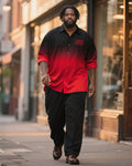 Big & Tall Black Red Graphic T-Shirt Pants Set for big men view 1