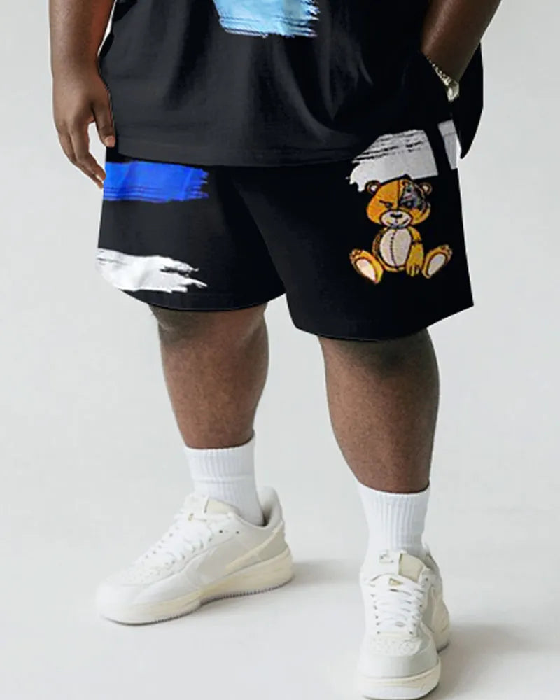Big & Tall Black Graphic Graffiti T-Shirt Shorts Set for big men view 3