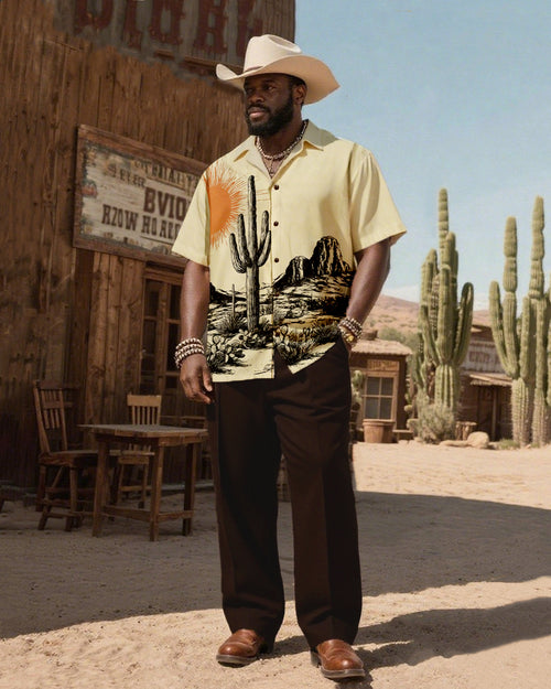 Big & Tall Western Graphic T-Shirt Pants Set for big men view 1