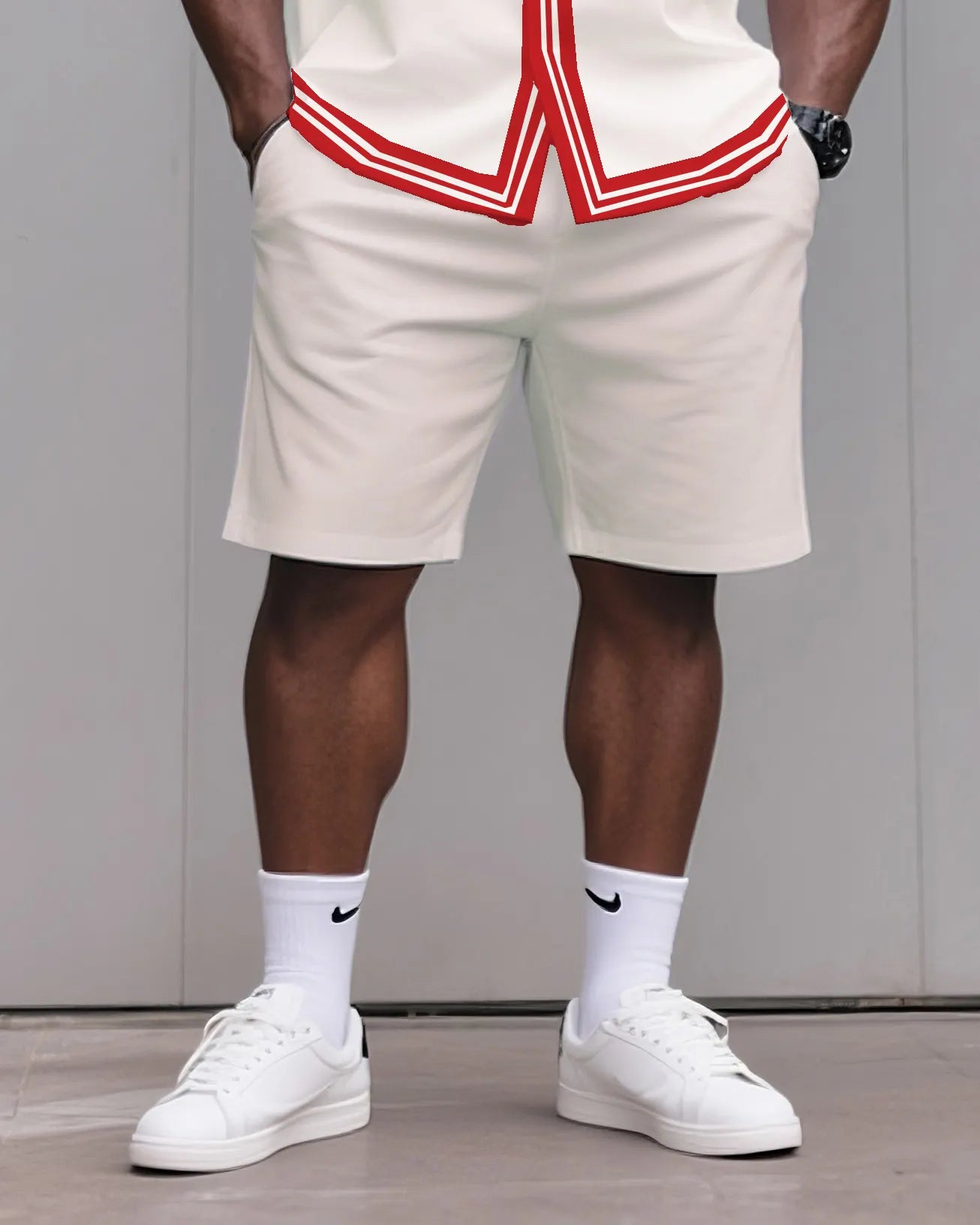 Big & Tall White Red Floral T-Shirt Shorts Set for big men view 3