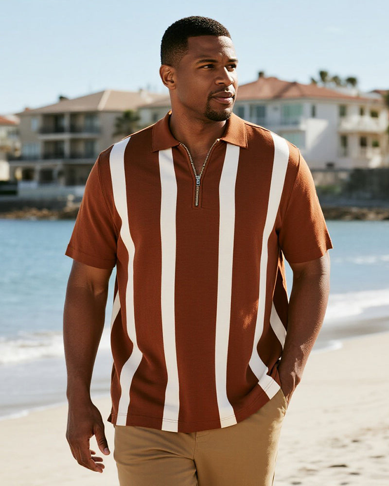 Big & Tall Brown Striped Graphic Polo Shirt for big men view 1
