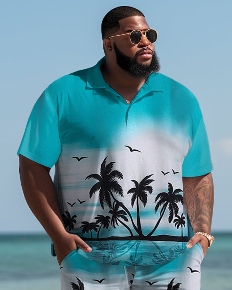Big & Tall Hawaiian Colorblock T-Shirt Shorts Set for big men view 3