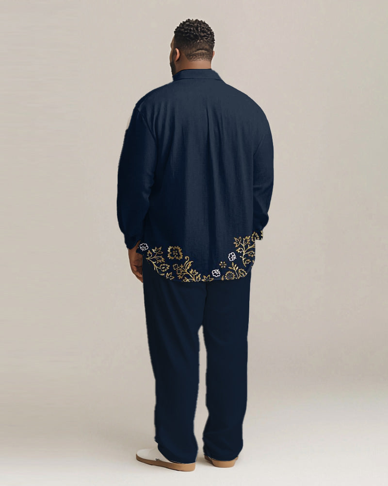 Big & Tall Blue Graphic Floral T-Shirt Pants Set for big men view 4