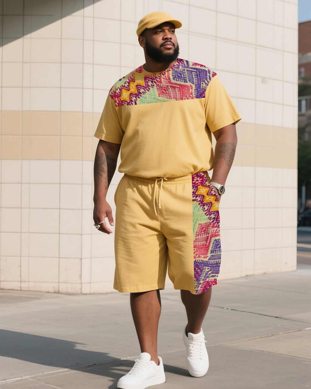 Big & Tall Patchwork T-Shirt Shorts Set for big men view 1