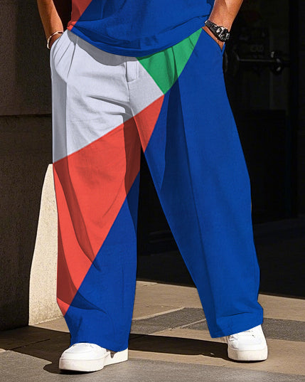 Big & Tall Blue Colorblock Graphic Vest Pants Set for big men view 3