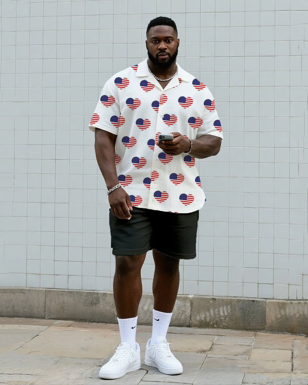 Big & Tall Graphic T-Shirt Shorts Set for big men view 1